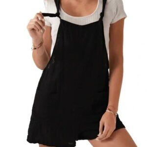 Natural Life Black Casual Relaxed Linen Blend Pockets Women's Overalls S